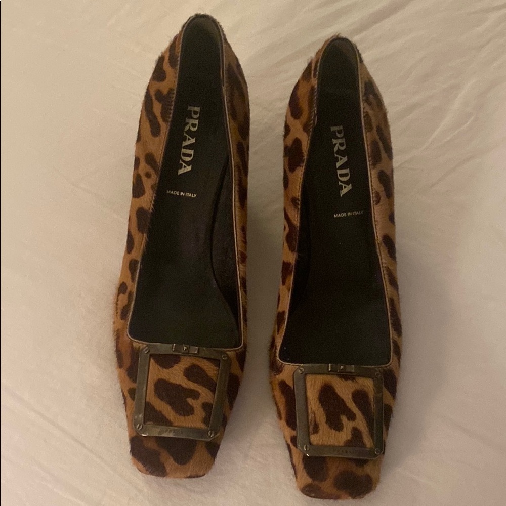 Prada Brown Heels with Chic Animal Print Design